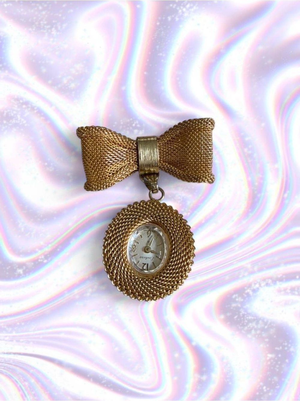 Gold Bow Brooch with Pendant Watch - Women's Jewelry